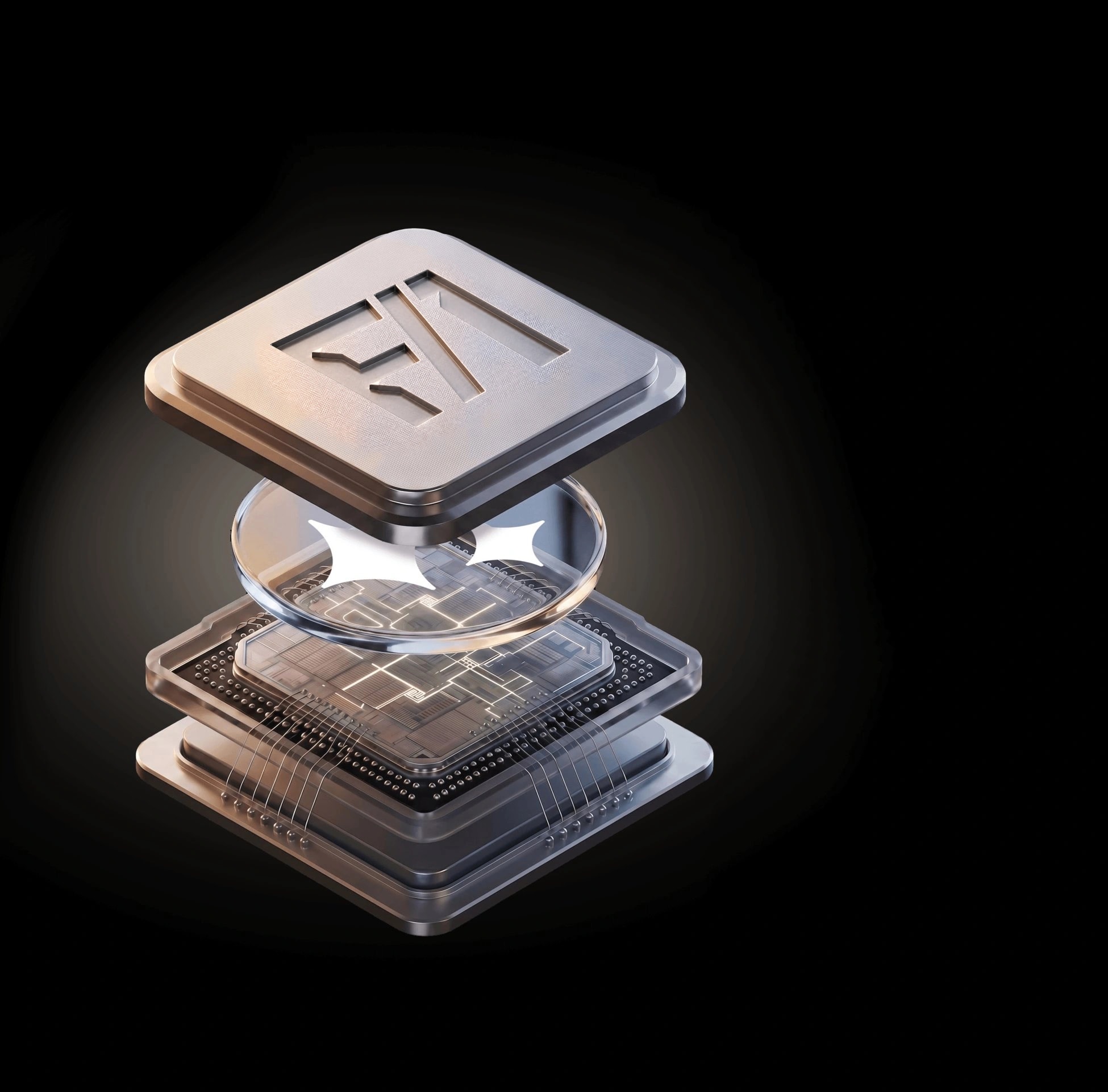 Layered F/1 secure compute chip stack